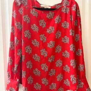 LOFT Red Floral Blouse